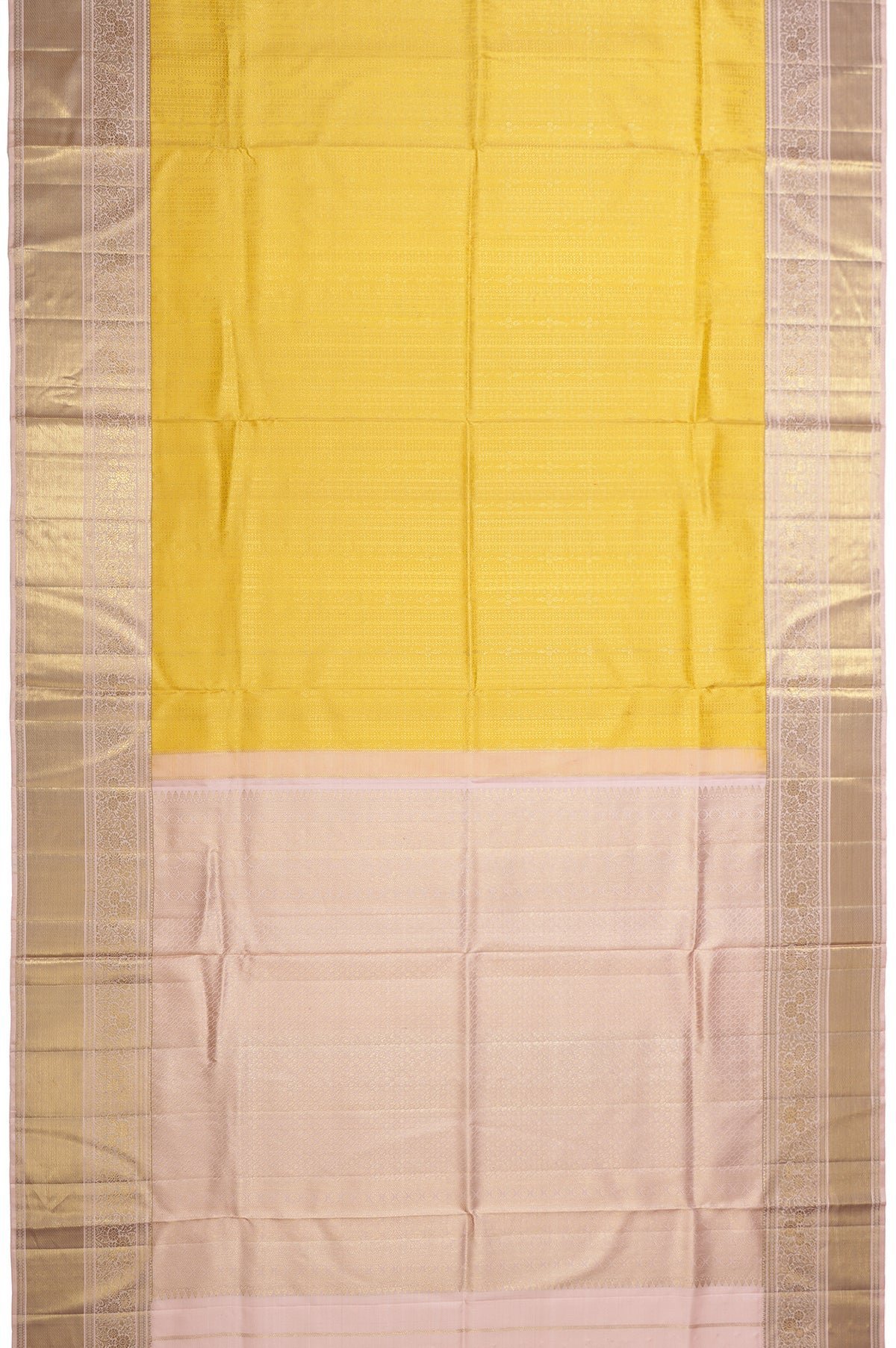 Yellow Kanchipuram Silk Saree with Onion Pink Zari - Image 4