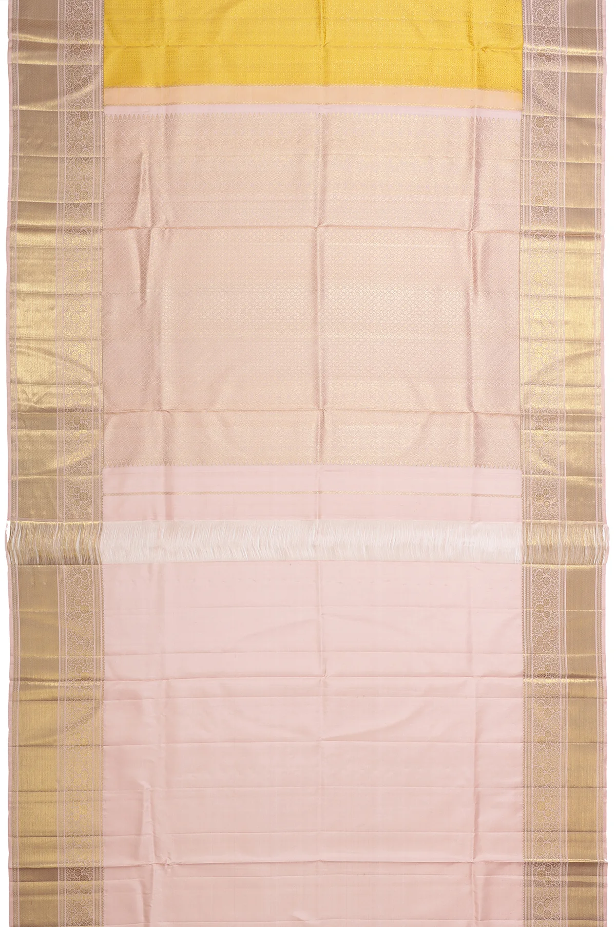 Yellow Kanchipuram Silk Saree with Onion Pink Zari - Image 5