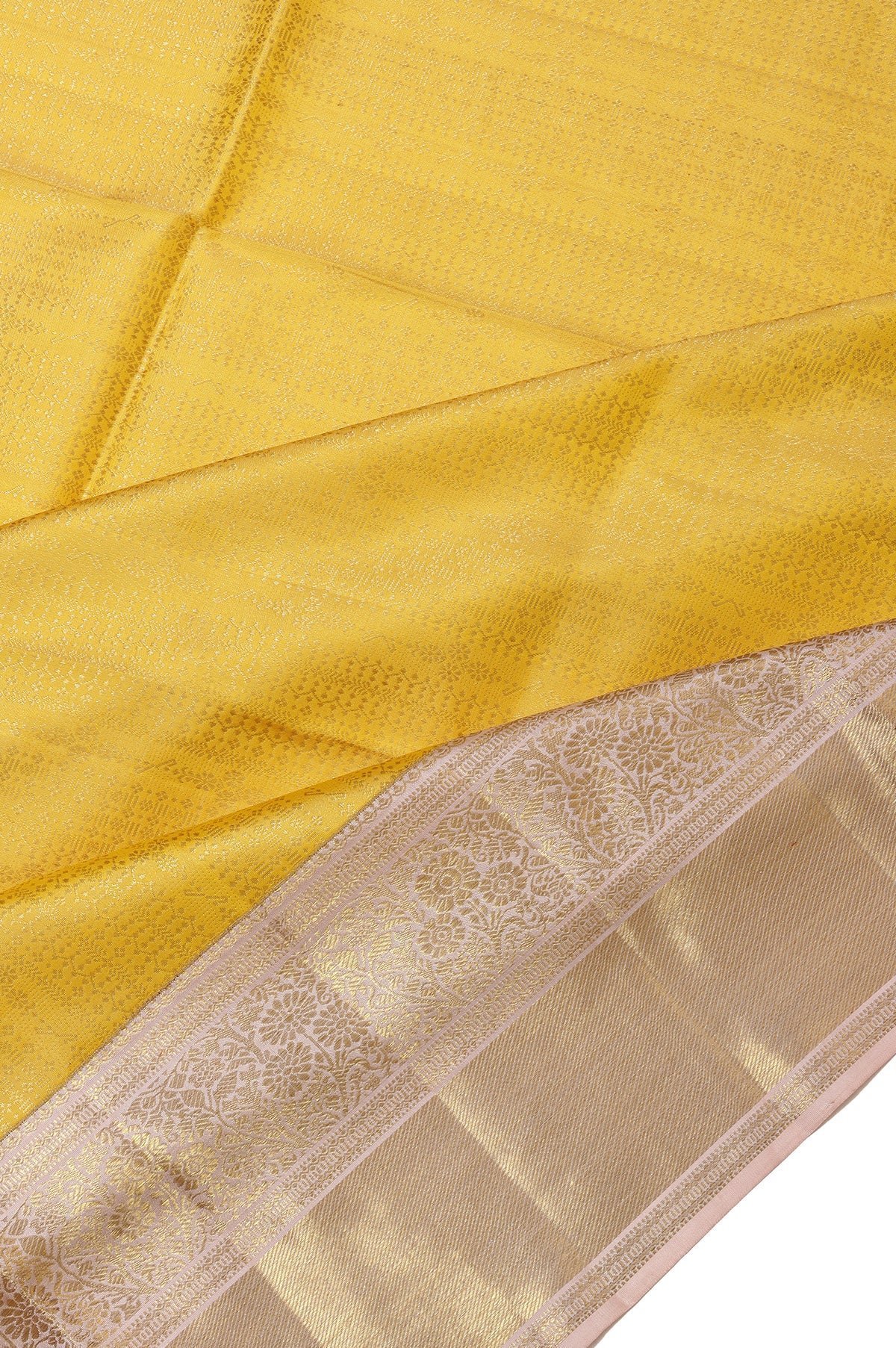 Yellow Kanchipuram Silk Saree with Onion Pink Zari - Image 2