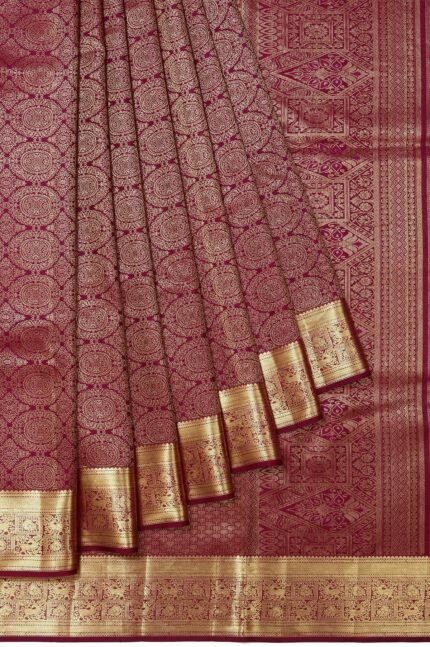 Dark Purple Kanchipuram Silk Saree with Floral Jaal Design