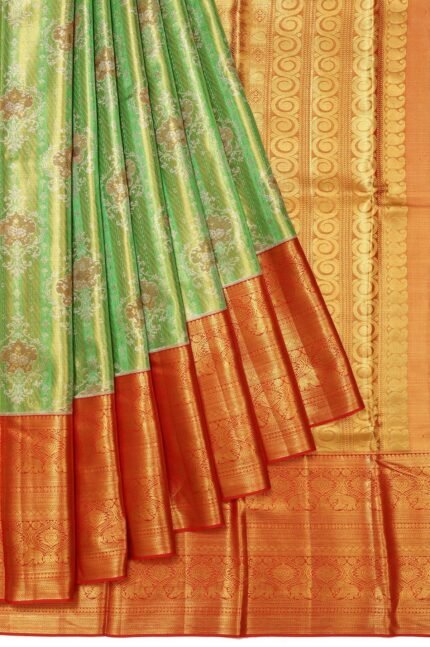 Parrot Green Kanchipuram Tissue Silk Saree