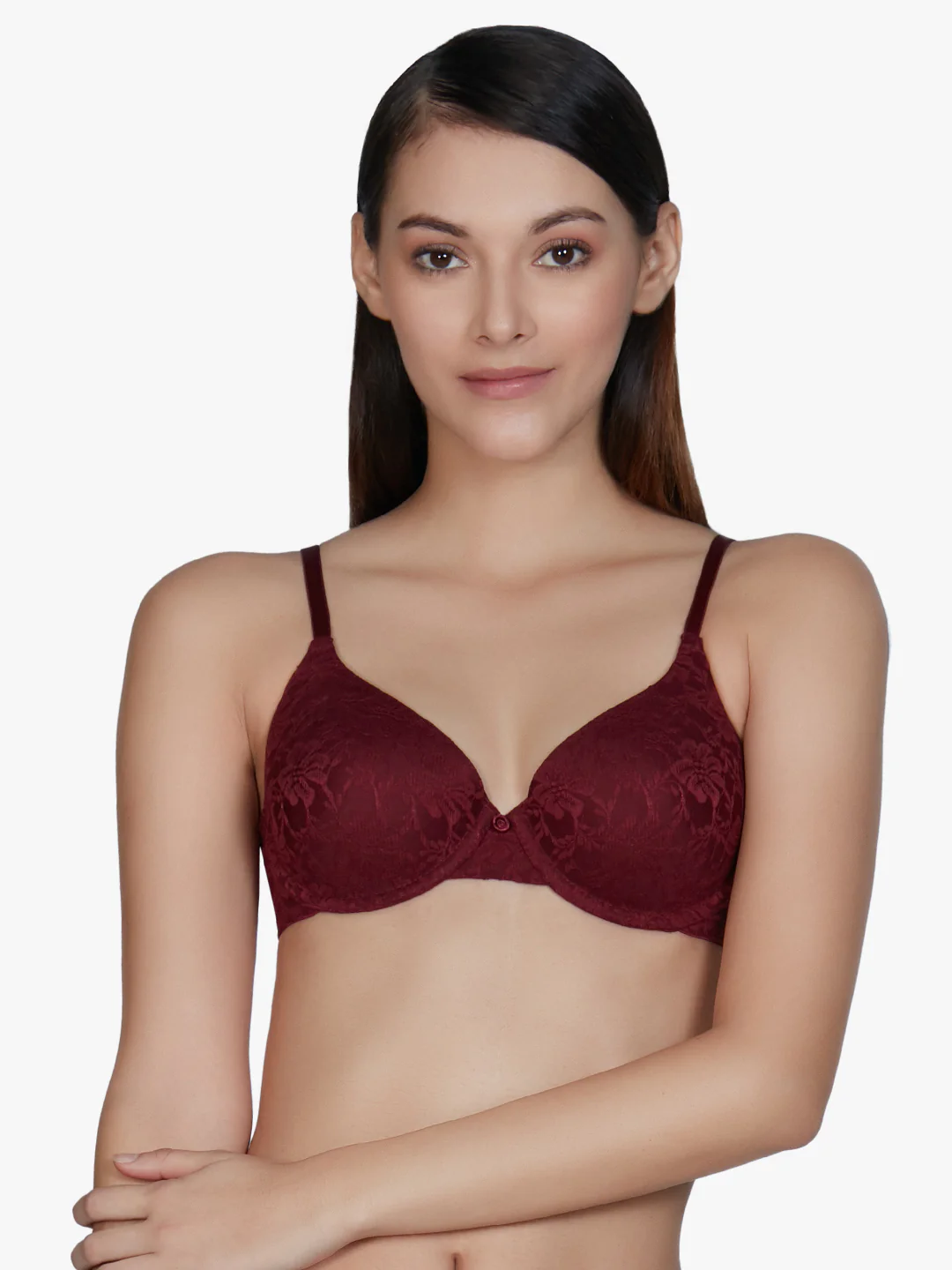 Floral Romance Maroon Padded Wired Lace Bra