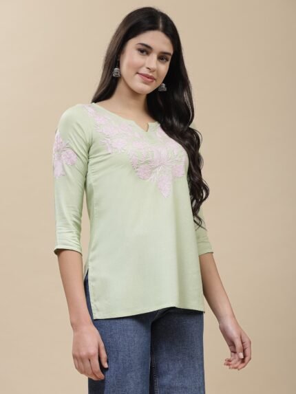 Heer Kashmiri Pastel Green Kurti