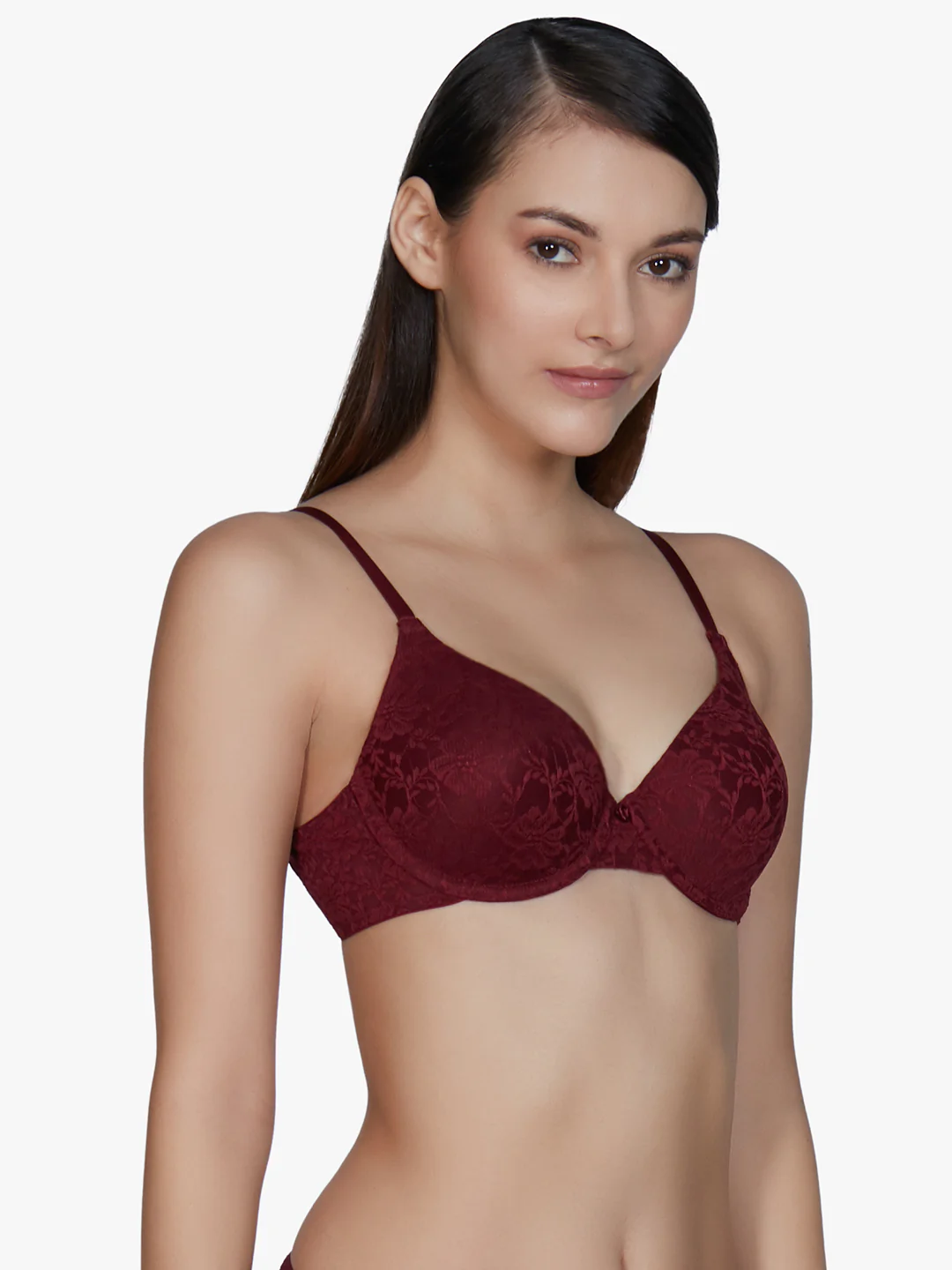 Floral Romance Maroon Padded Wired Lace Bra - Image 2