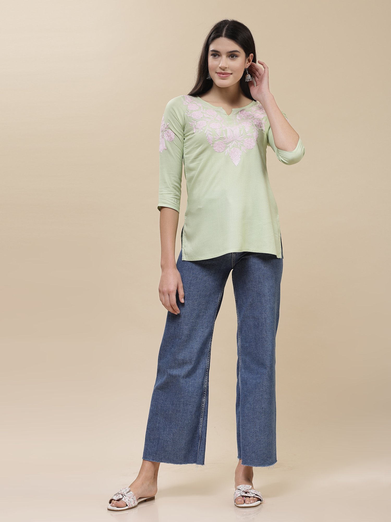 Heer Kashmiri Pastel Green Kurti - Image 4