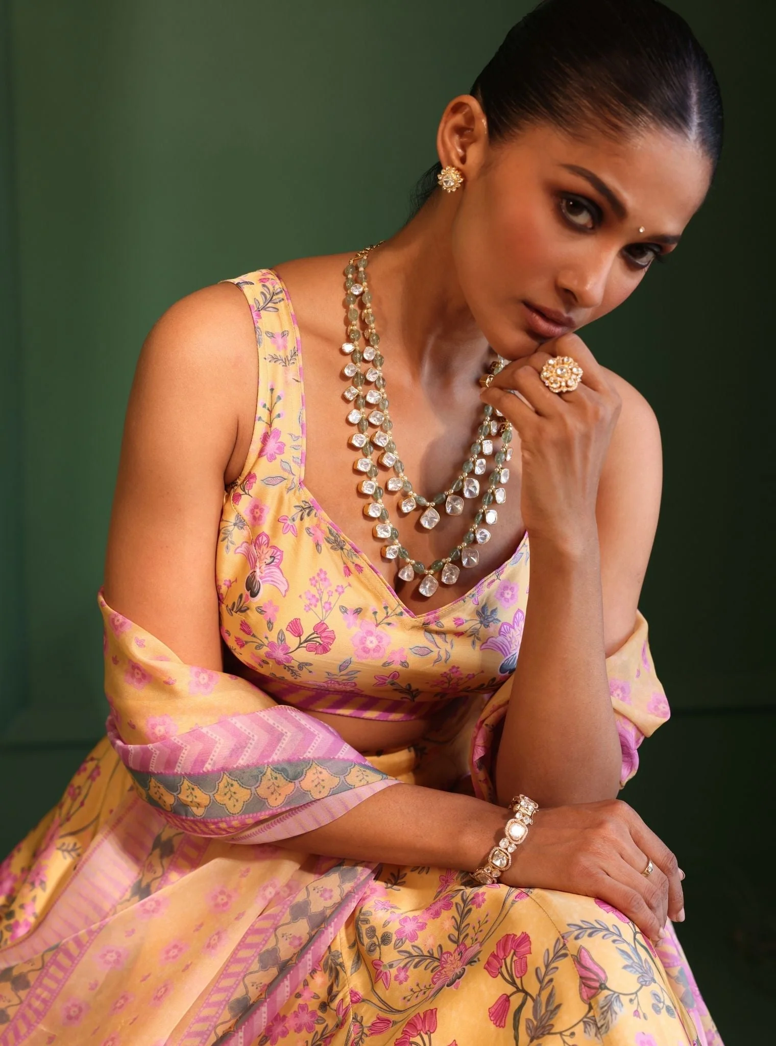 Satin Printed Jhanak Yellow Lehenga - Image 5