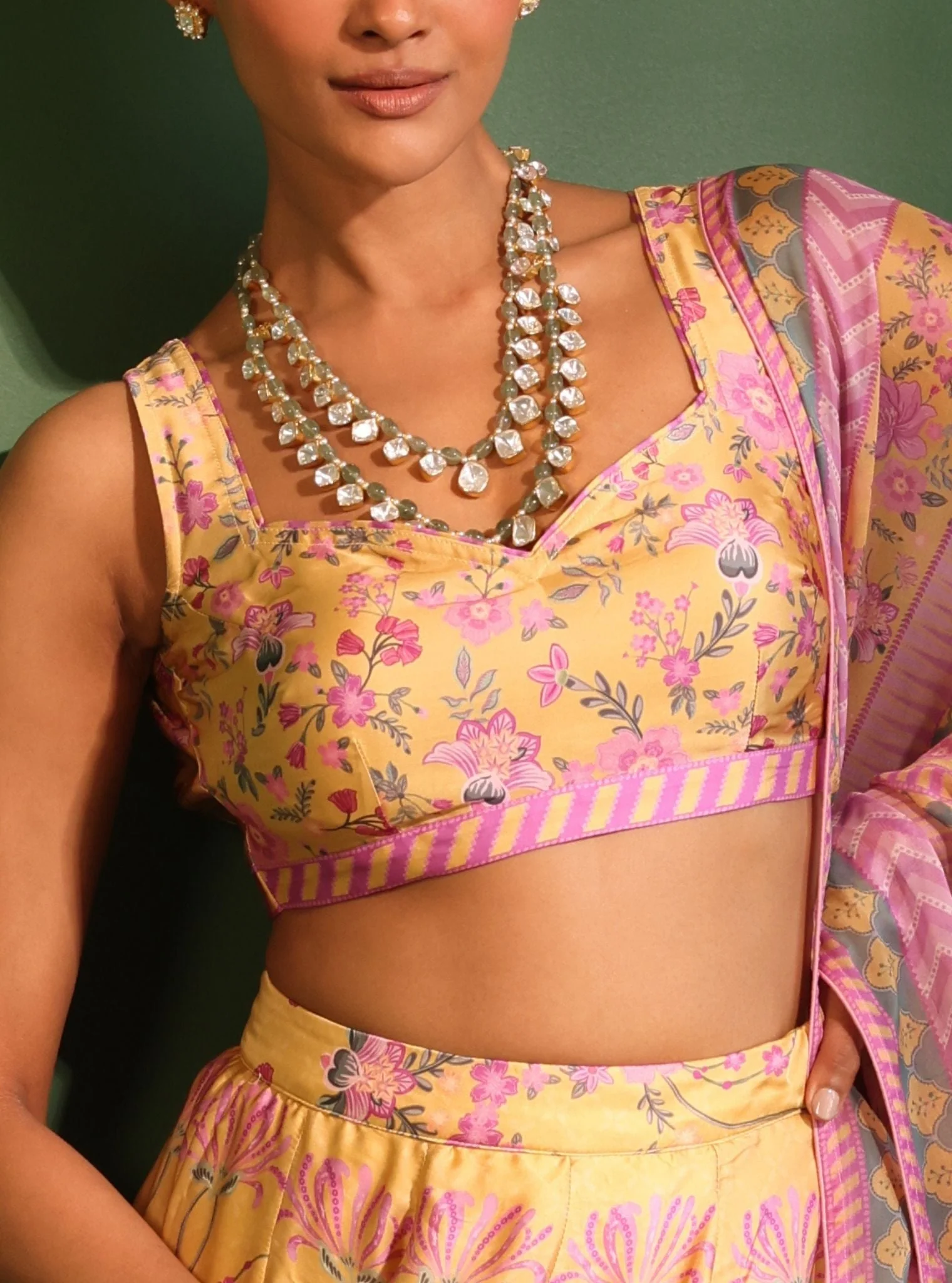 Satin Printed Jhanak Yellow Lehenga - Image 4