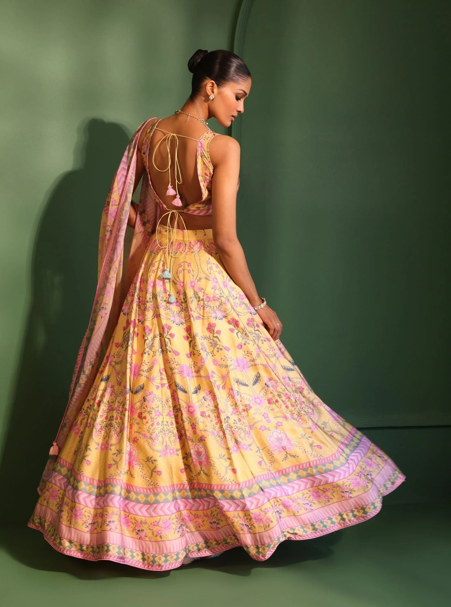 Satin Printed Jhanak Yellow Lehenga - Image 2