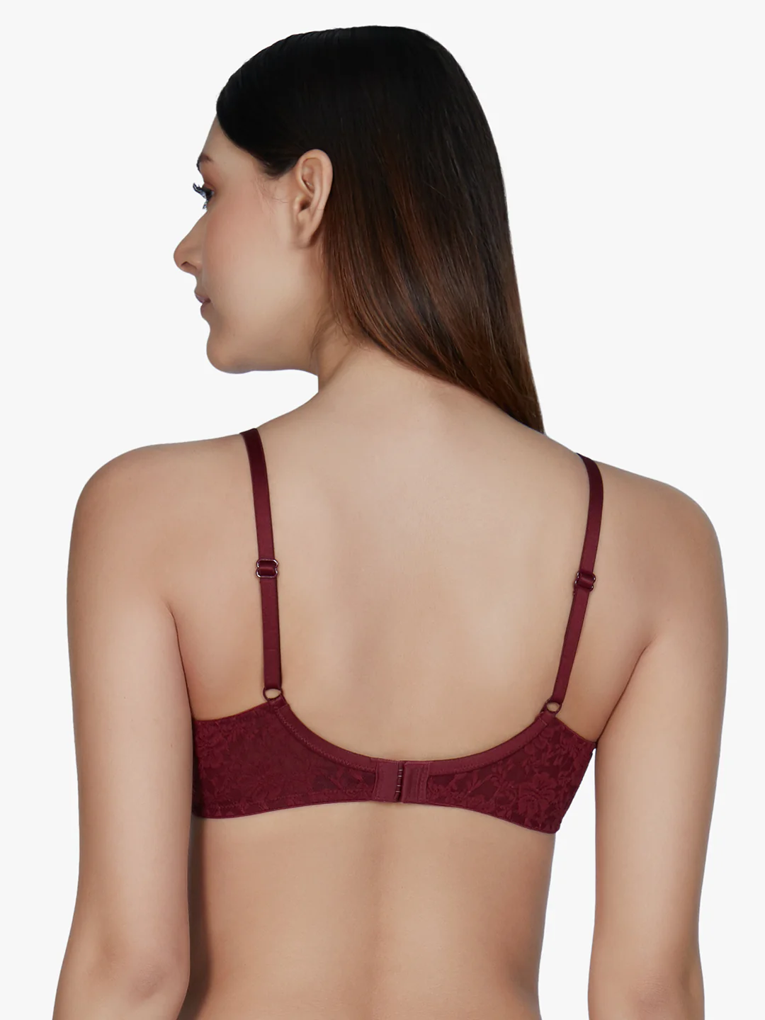 Floral Romance Maroon Padded Wired Lace Bra - Image 3