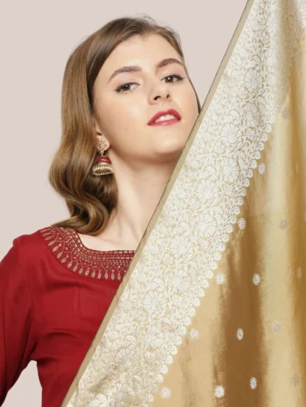 Banarasi Silk Dupatta with Silver Border