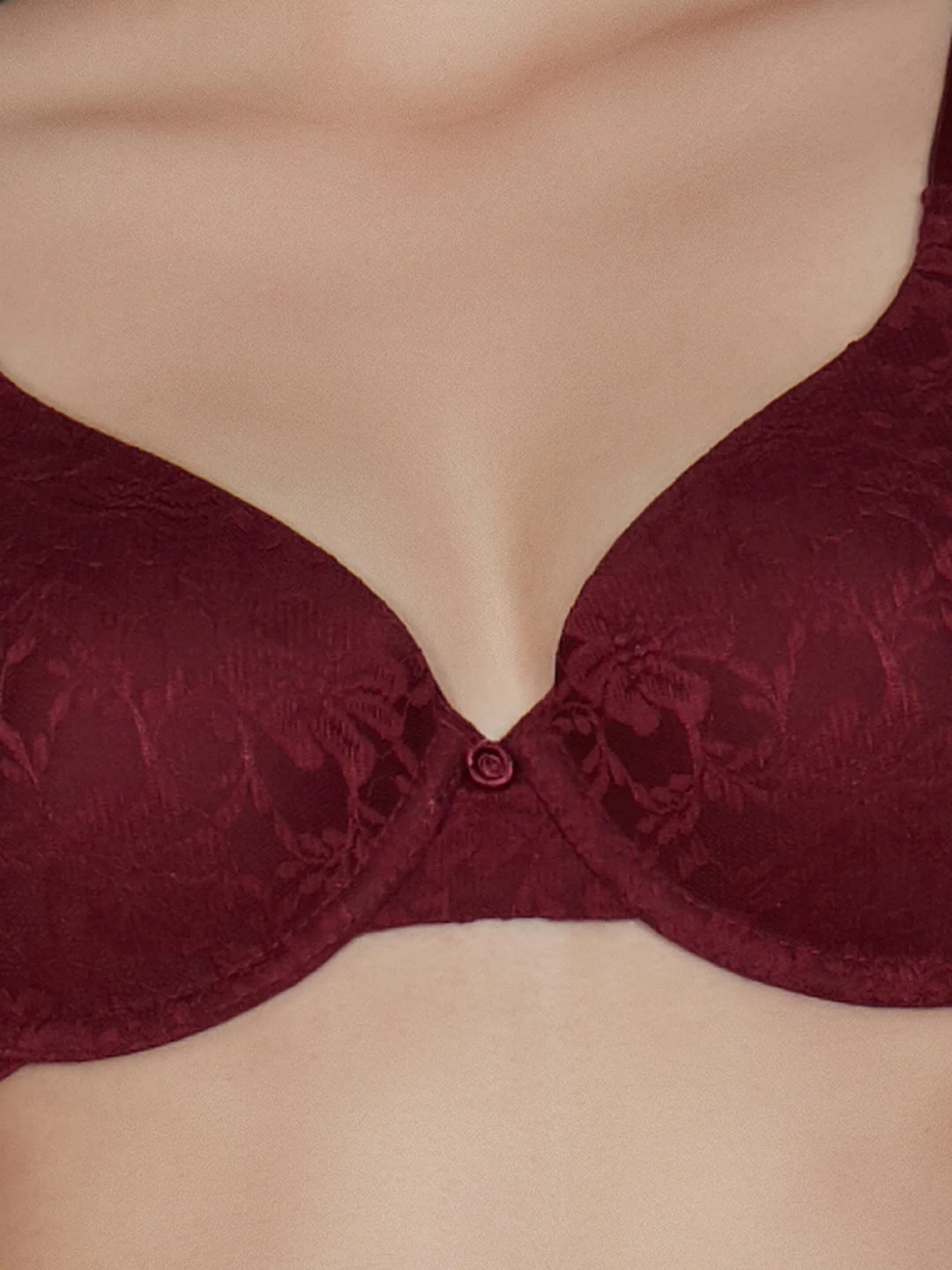 Floral Romance Maroon Padded Wired Lace Bra - Image 4