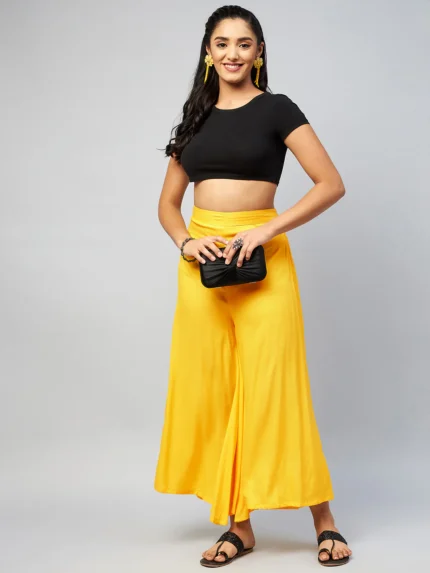 Viscose Rayon Solid Yellow Handloom Palazzo