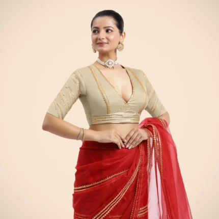 Cream Elbow Sleeves FlexiFi Saree Blouse