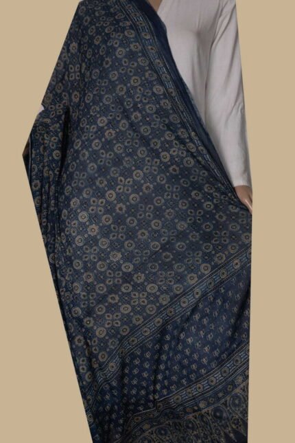 Indigo with Pattern Ajrak Mul Cotton Dupatta