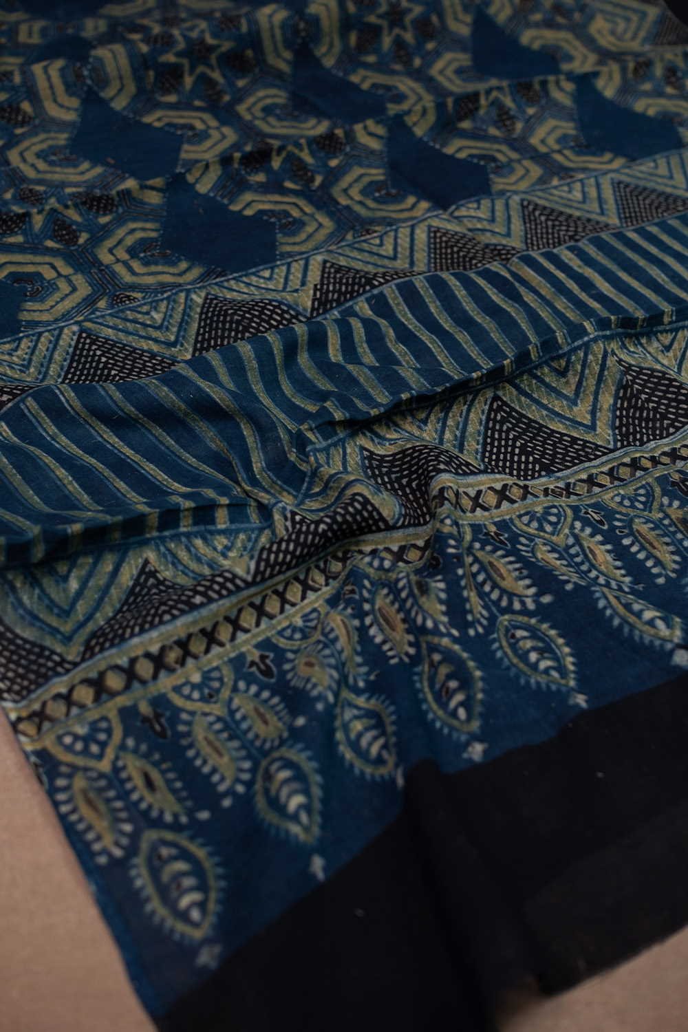 Indigo with Green Designs Ajrak Mul Cotton Dupatta - Image 4