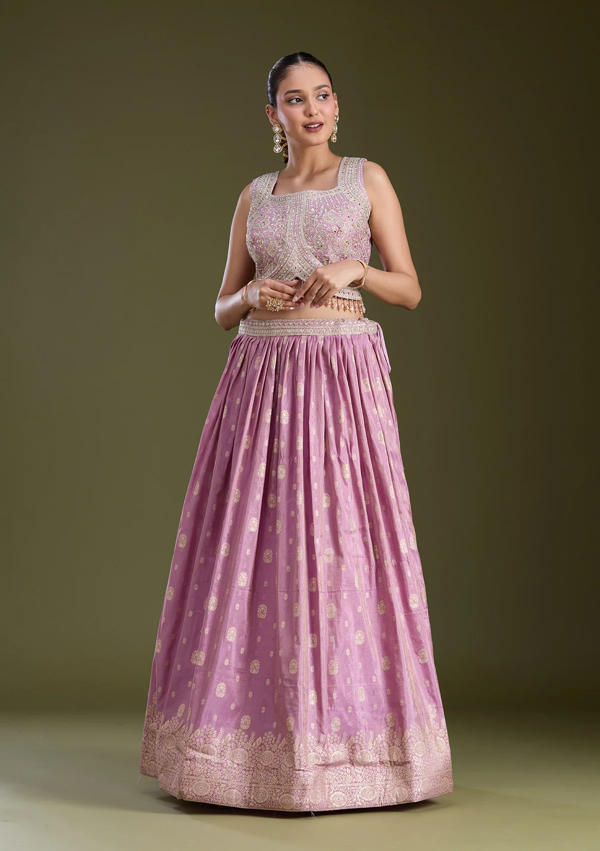 Sequins Banarasi Readymade Lehenga - Image 4