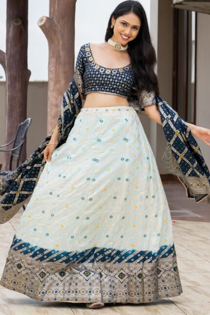 Blue Silk Blend Lehenga Set