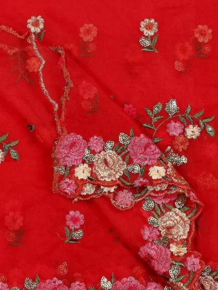 Organza Dupatta with Multicolor Floral Embroidery