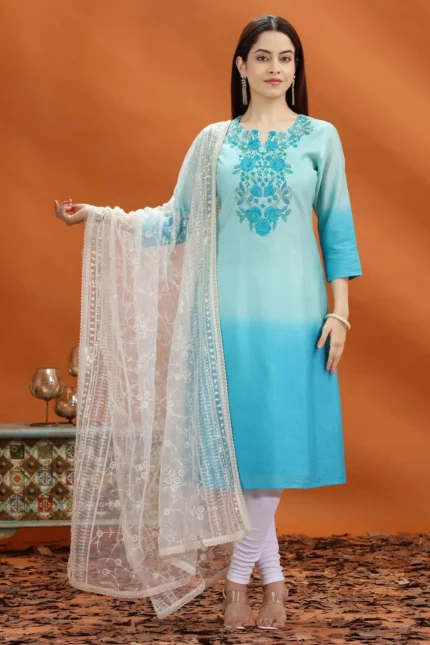 White Net Embroidered Dupatta