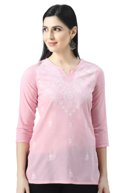 Pink Chikankari Short Kurti