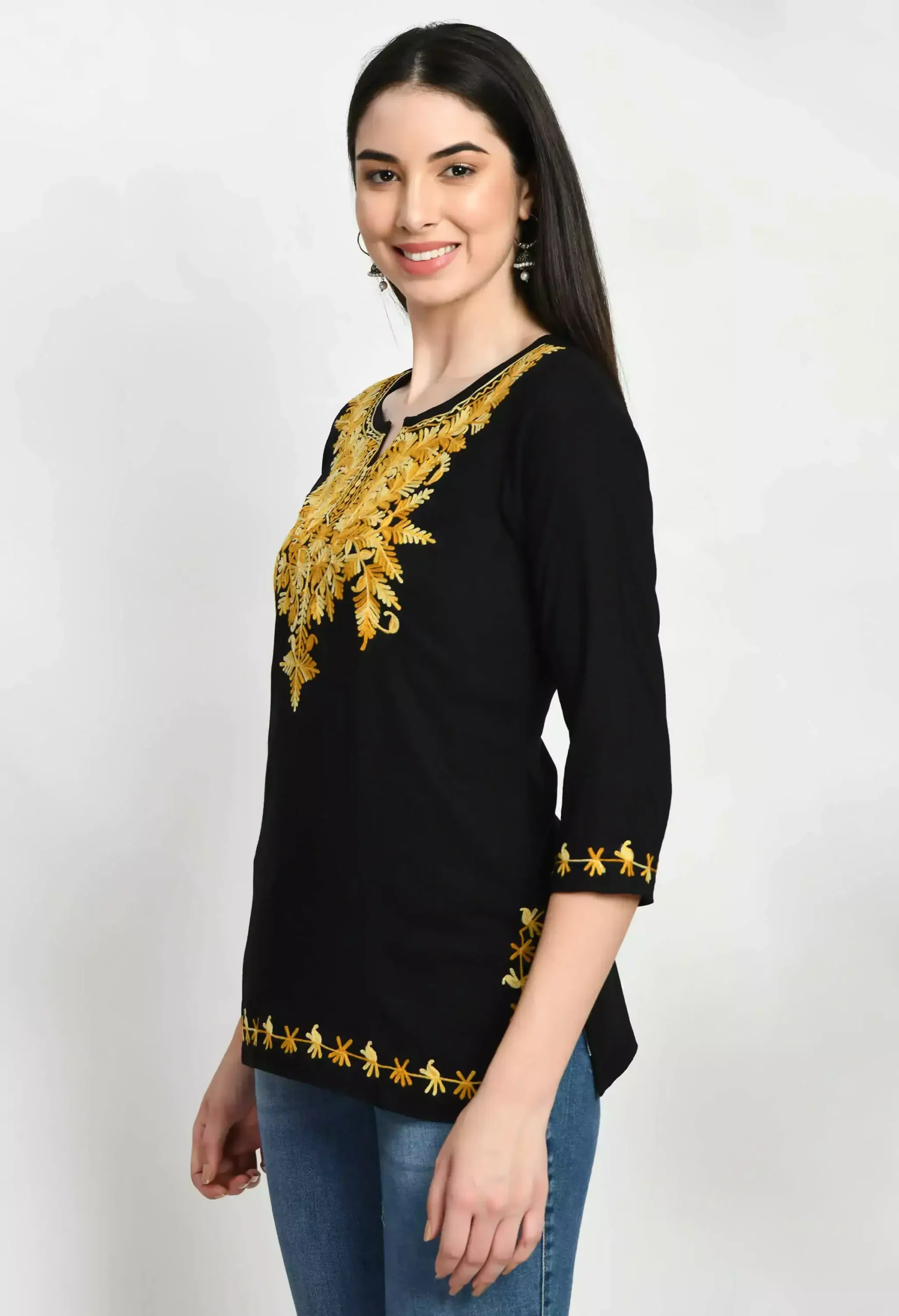 Black Kashmiri Embroidered Short Kurti - Image 7