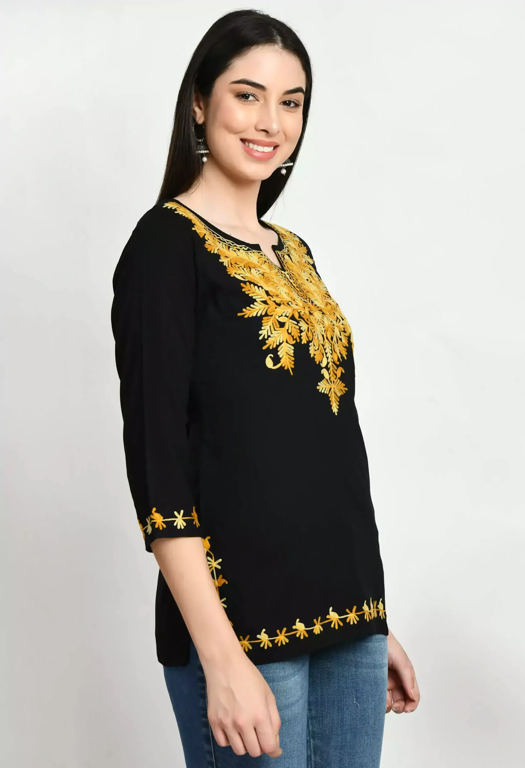 Black Kashmiri Embroidered Short Kurti - Image 2