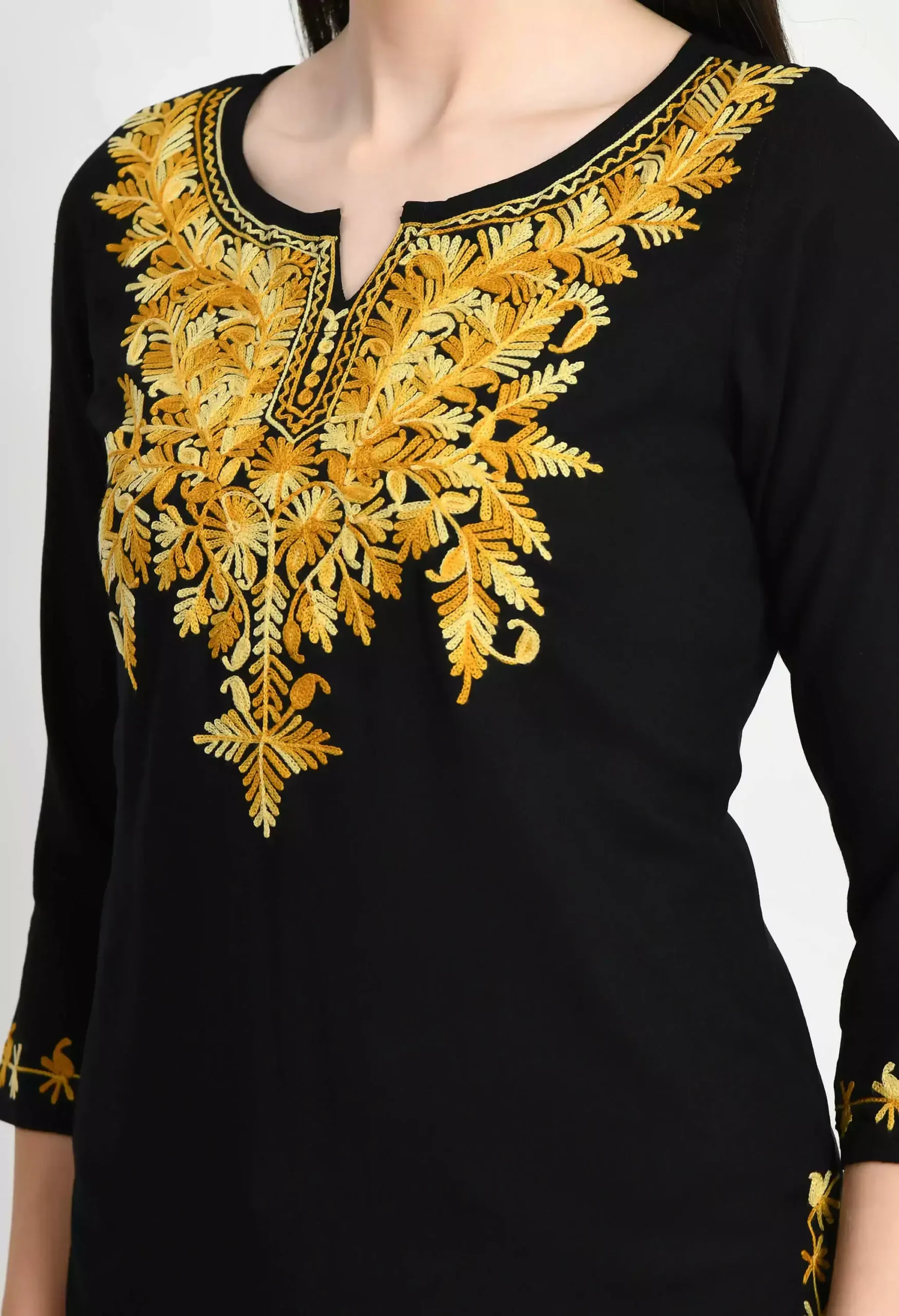 Black Kashmiri Embroidered Short Kurti - Image 3