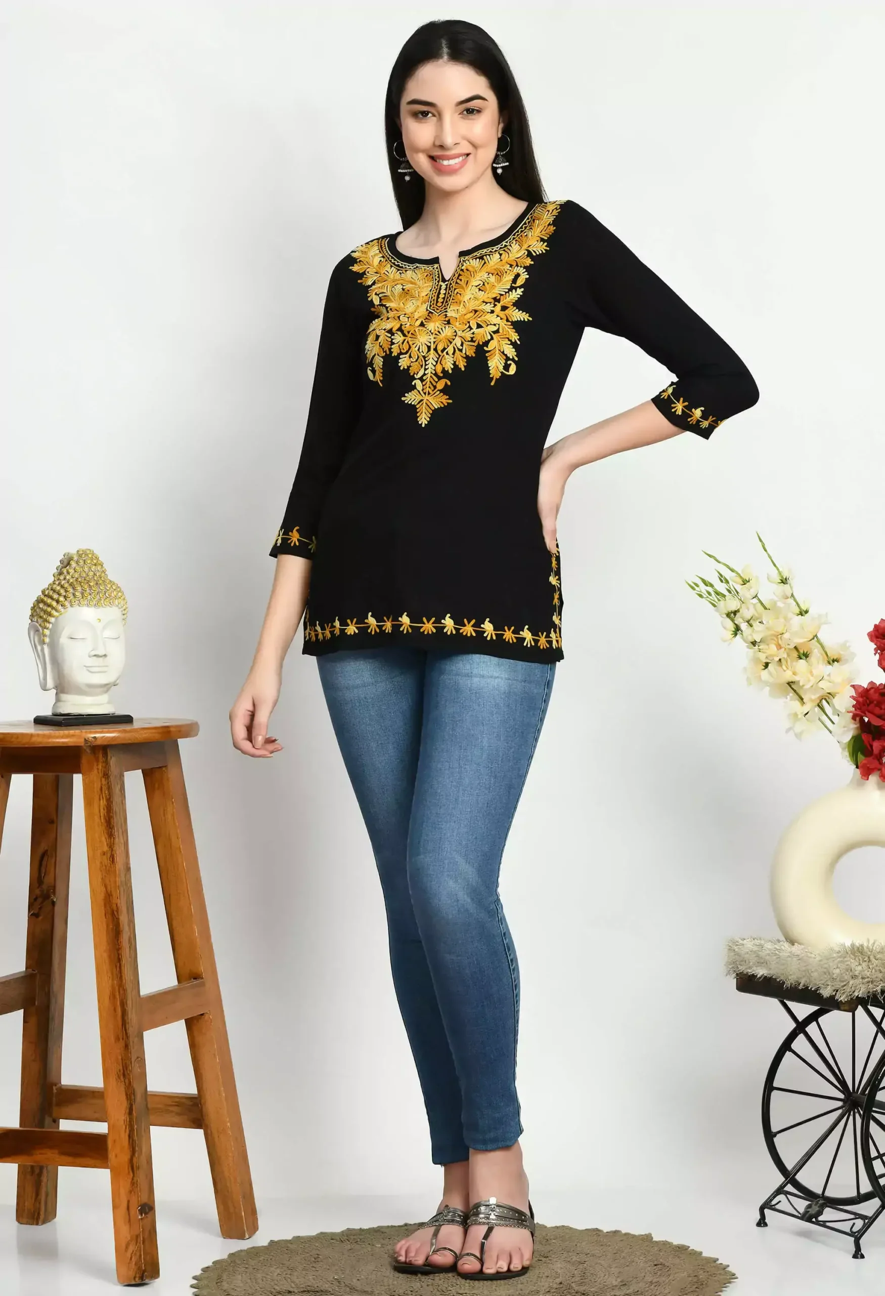 Black Kashmiri Embroidered Short Kurti - Image 5