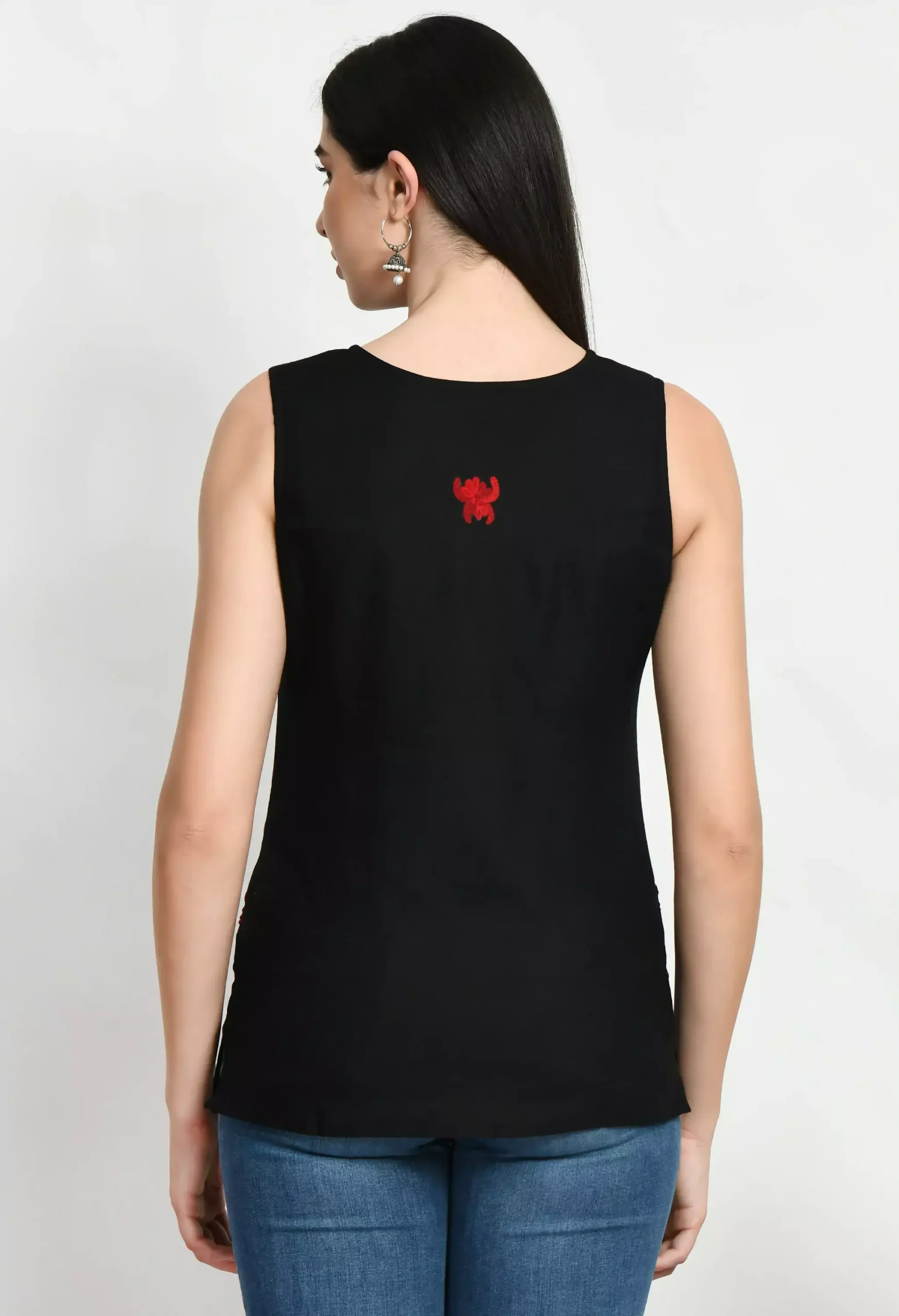 Black Kashmiri Sleeveless Short Kurti - Image 6