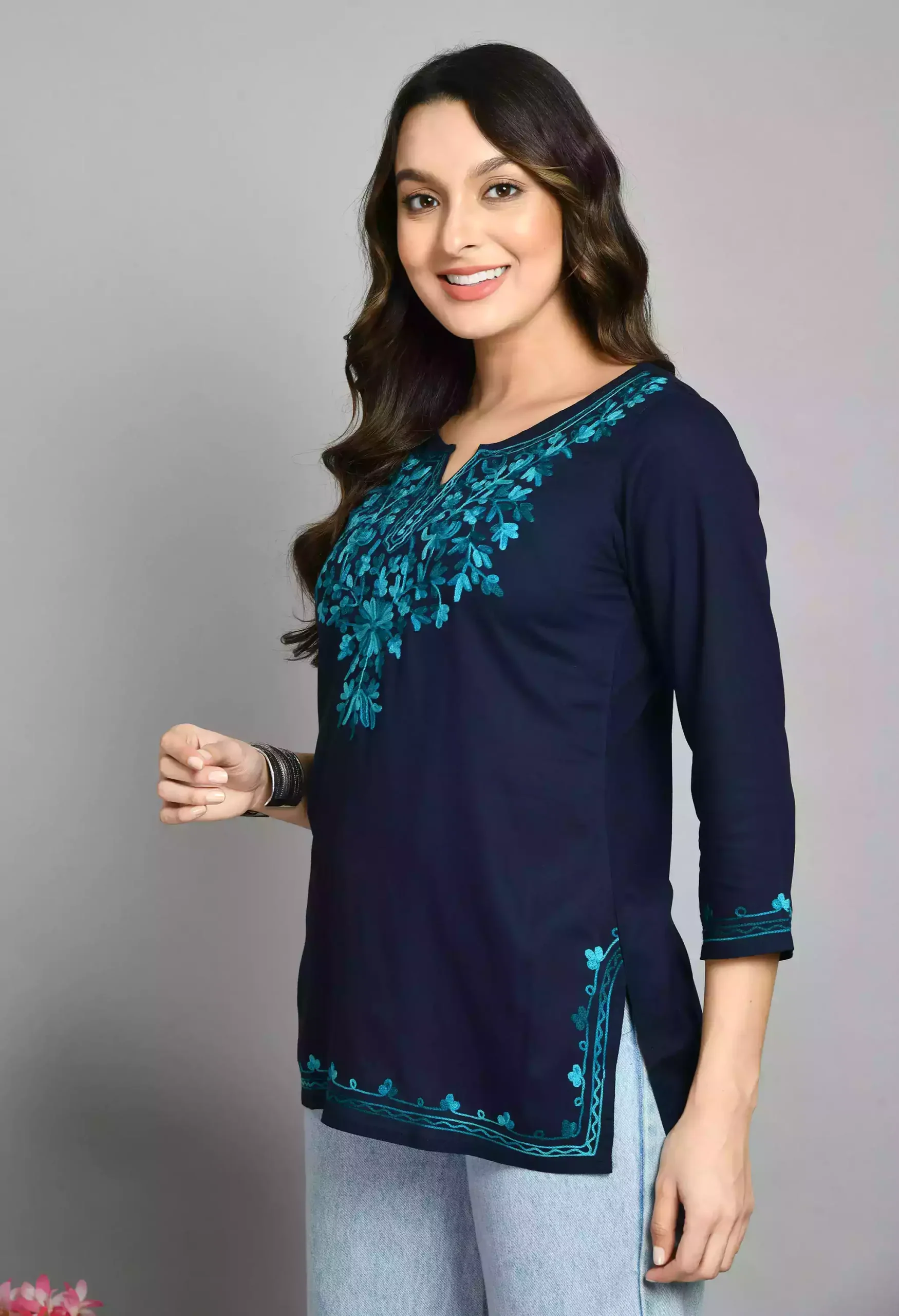 Blue Kashmiri Short Kurti - Image 7