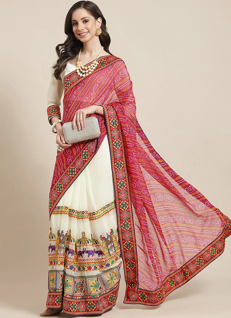 Embroidery Kutch Work Peacock Pattern Saree Festive Wear - Image 4