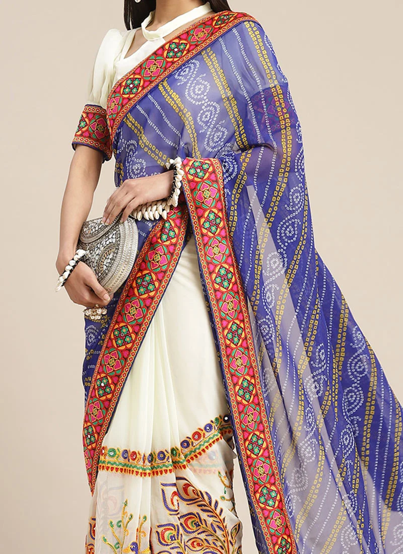 Embroidery Kutch Work Peacock Pattern Saree Festive Wear - Image 6
