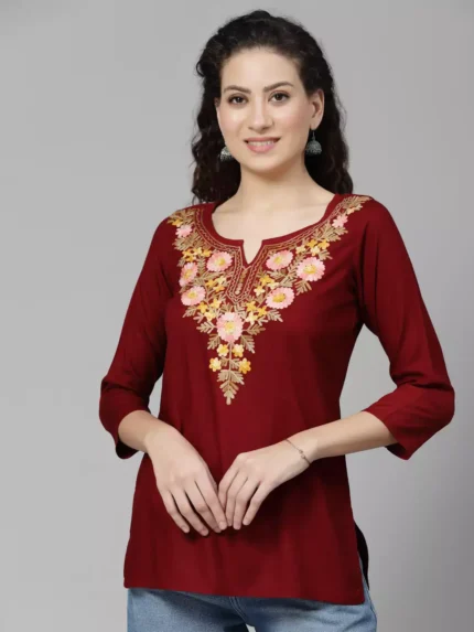 Israa Maroon Short Kurti