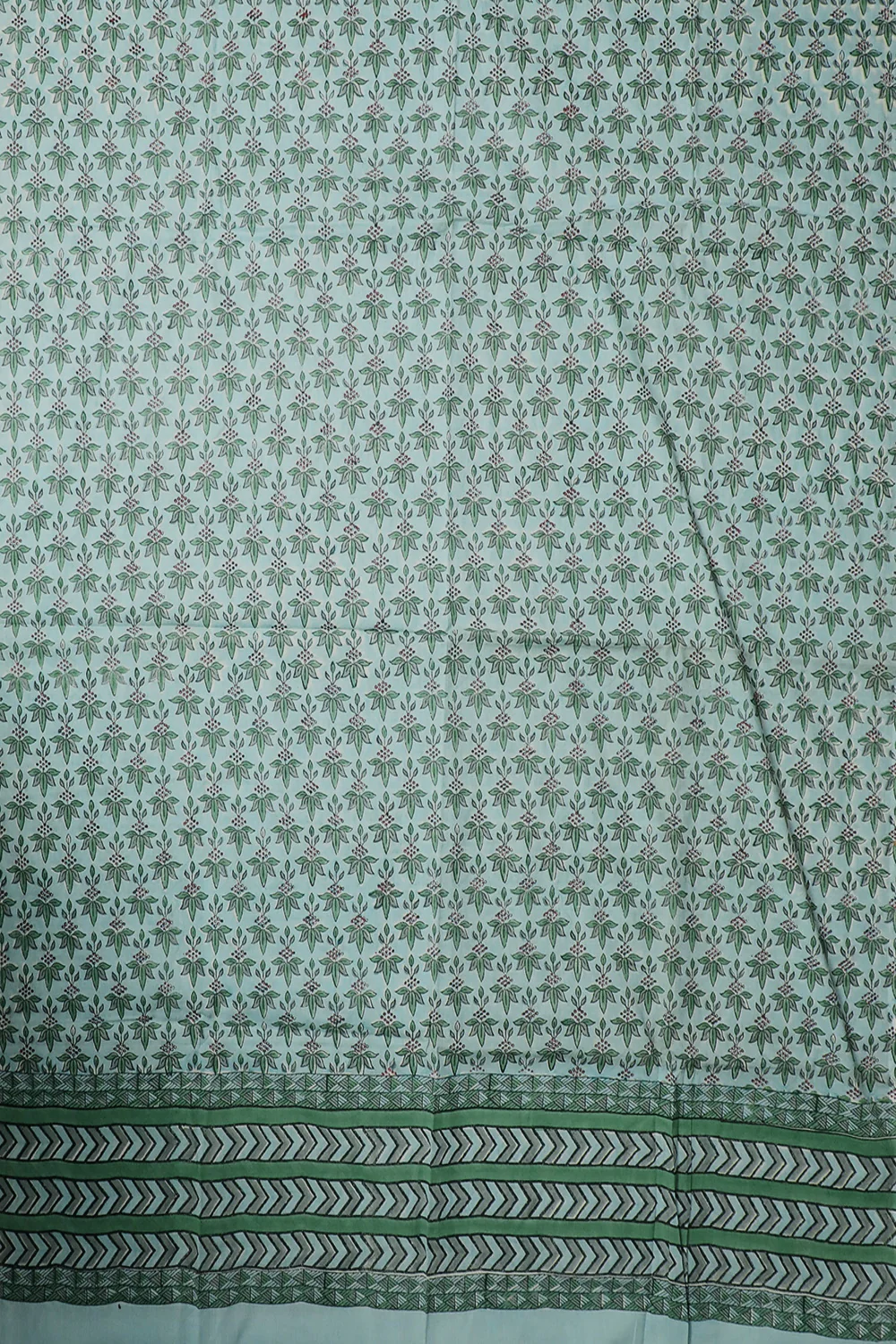 Green Florets on Blue Block Printed Mul Cotton Dupatta - Image 4