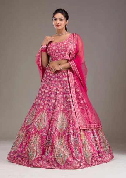 Rani Pink Zariwork Banarasi Readymade Lehenga
