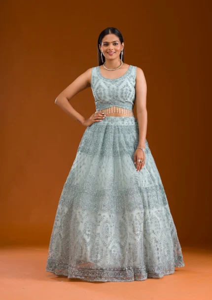 Stonework Net Readymade Lehenga