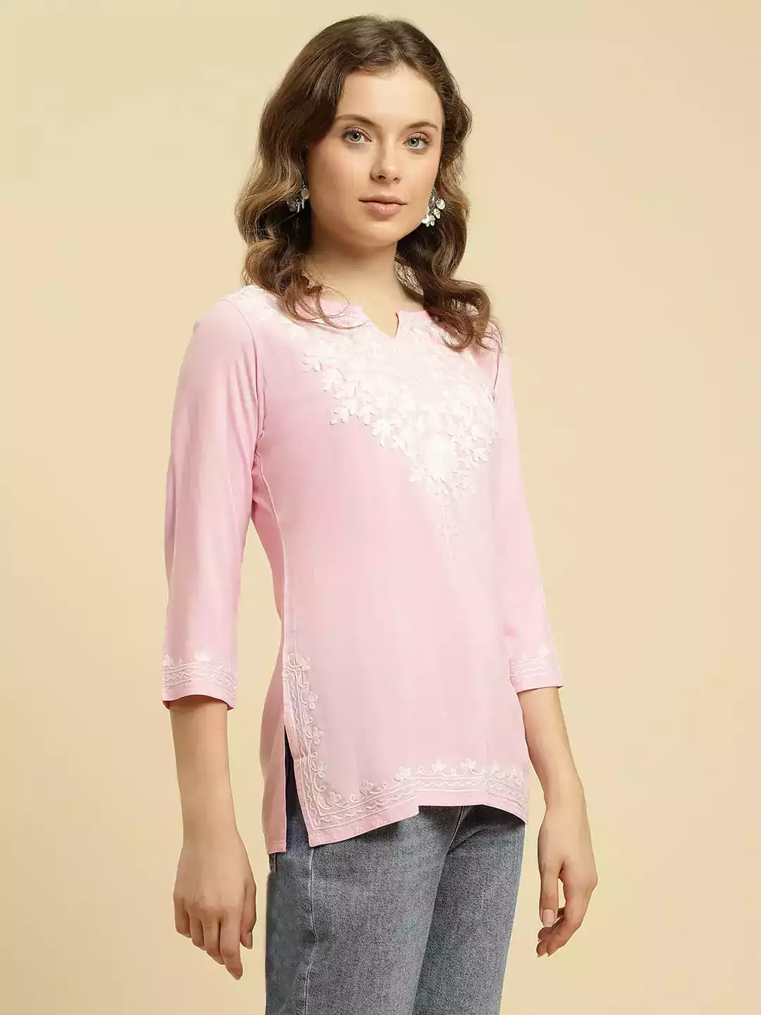 Light Pink Kashmiri Short Kurti - Image 2