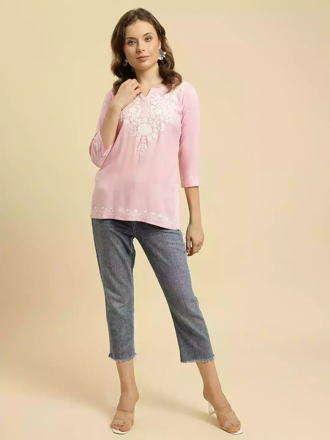 Light Pink Kashmiri Short Kurti - Image 4