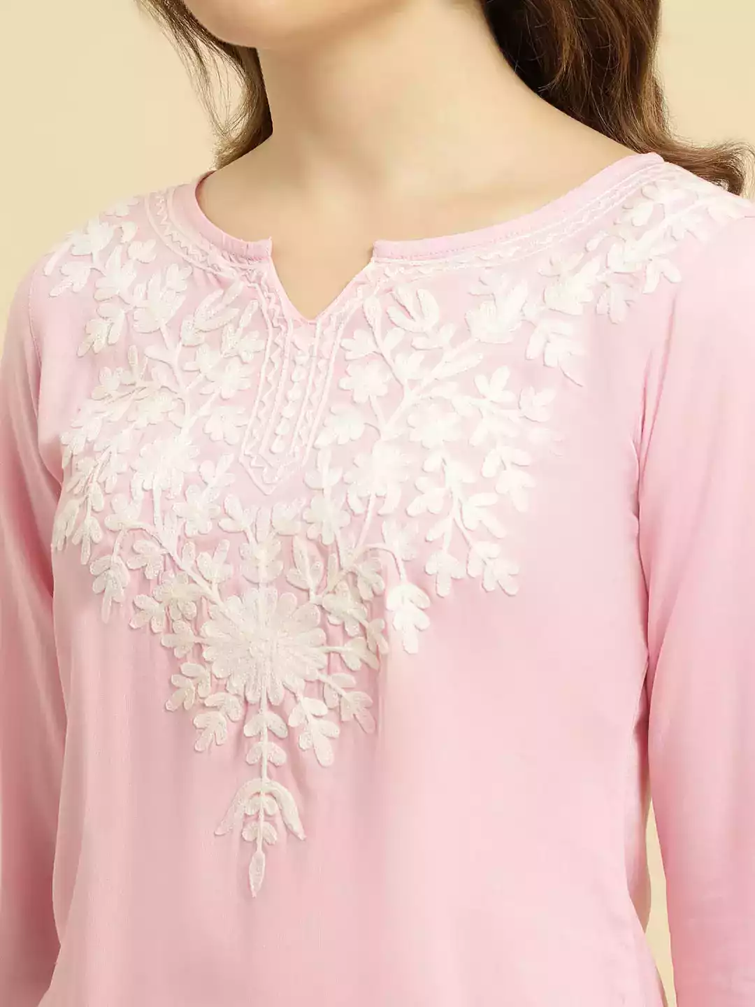 Light Pink Kashmiri Short Kurti - Image 5