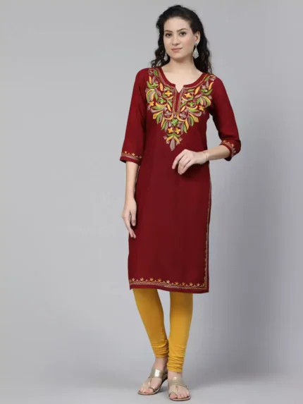 Bushra Maroon Embroidered Kurti