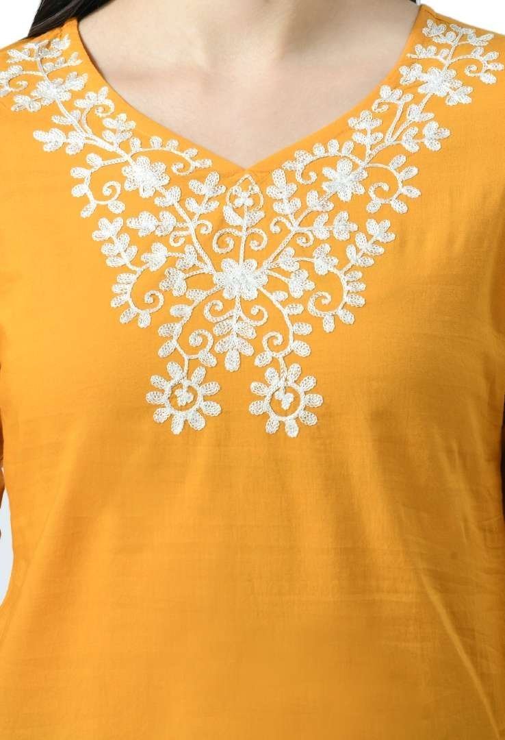 Mustard Yellow Resham Work Short Kurti - Image 4