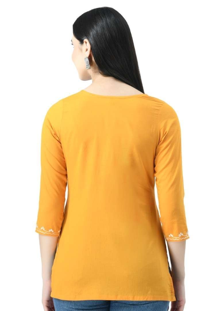 Mustard Yellow Resham Work Short Kurti - Image 6