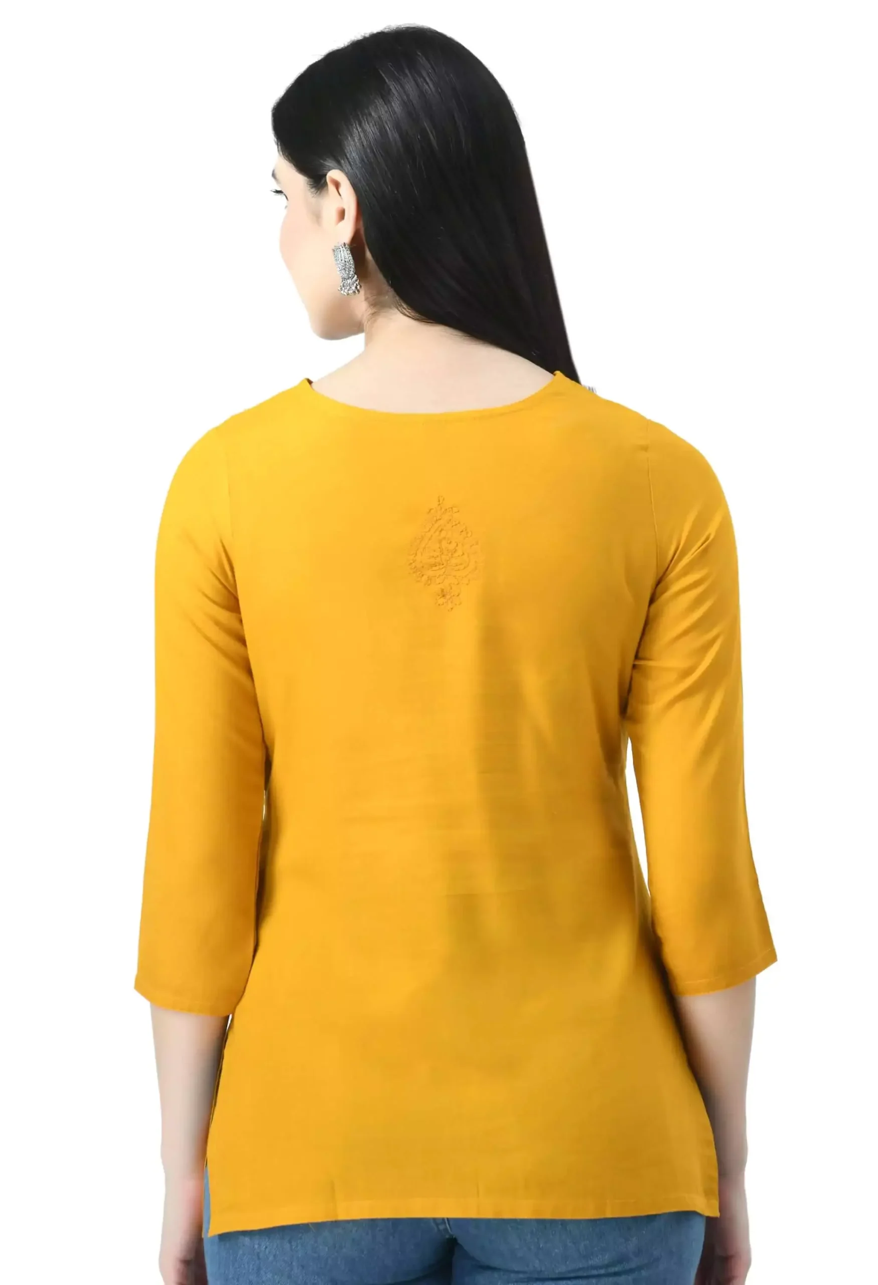 Mustard Self Chikankari Short Kurti - Image 5