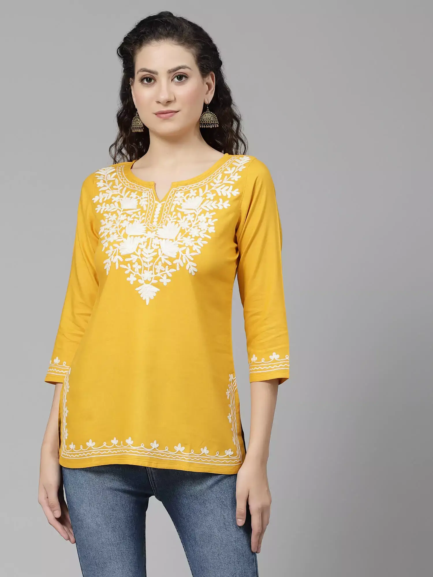 Mustard Kashmiri Short Kurti