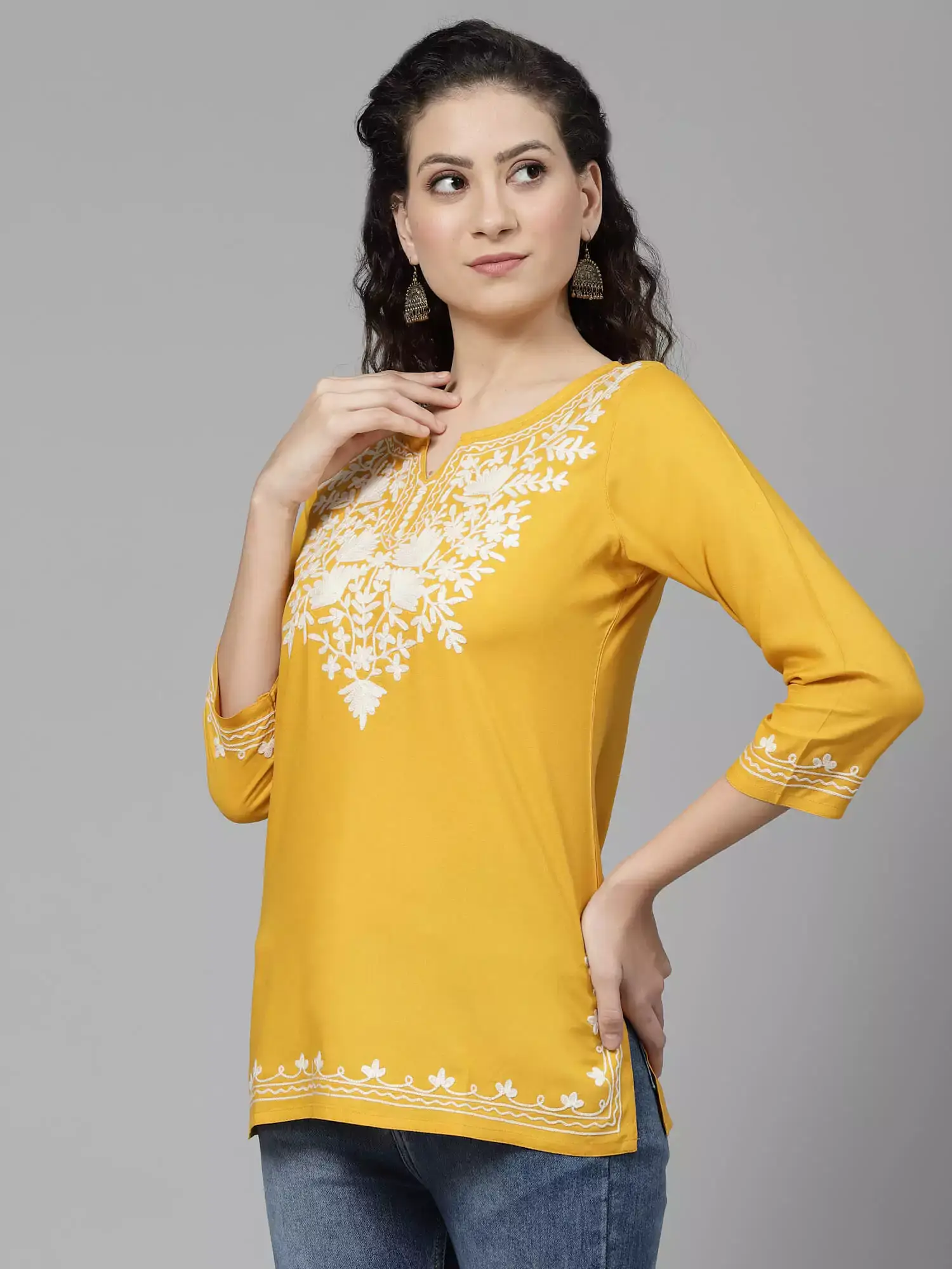 Mustard Kashmiri Short Kurti - Image 6