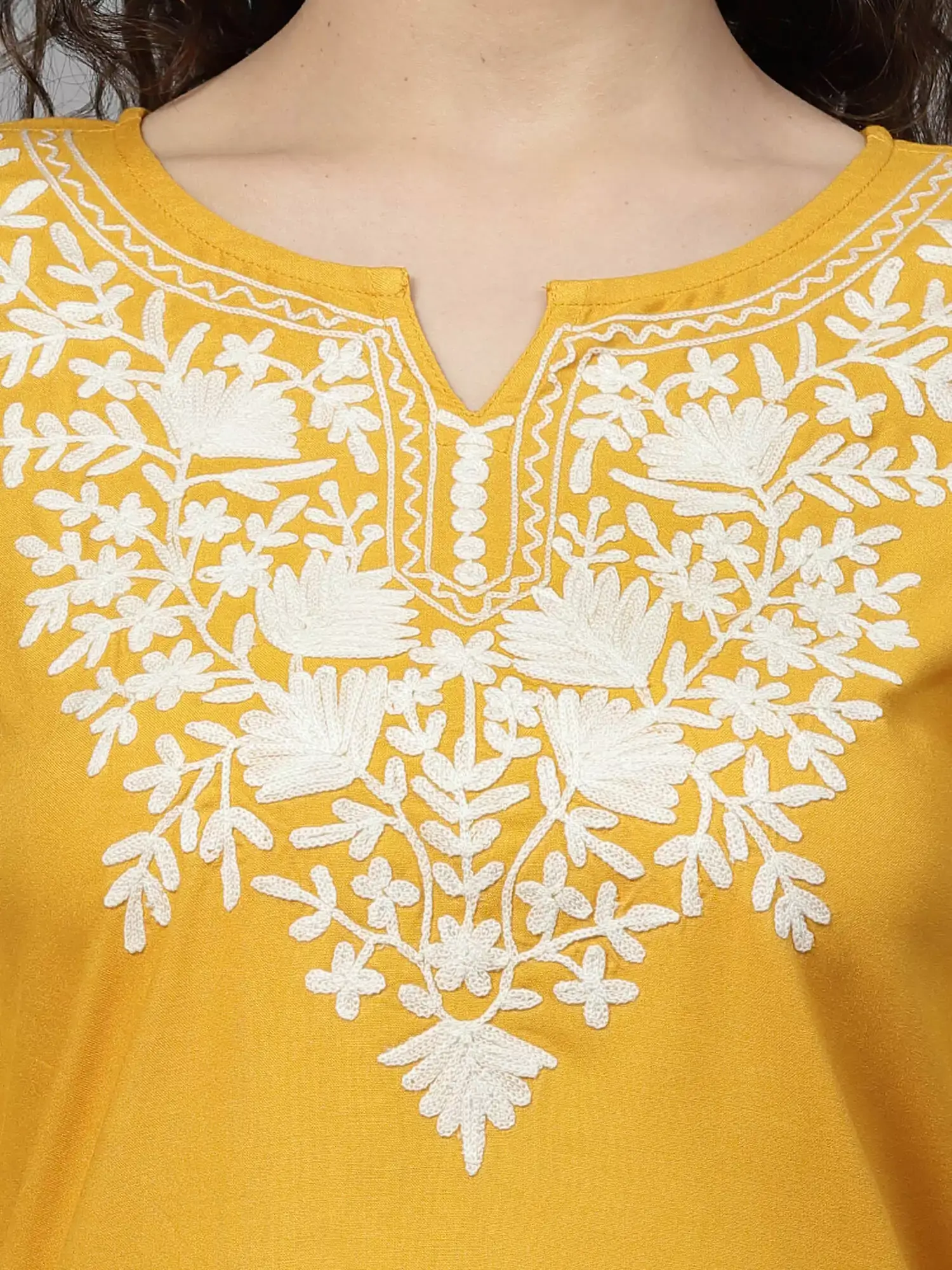 Mustard Kashmiri Short Kurti - Image 2