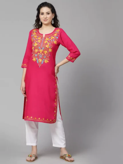Pink Kashmiri Chinarkari Kurti