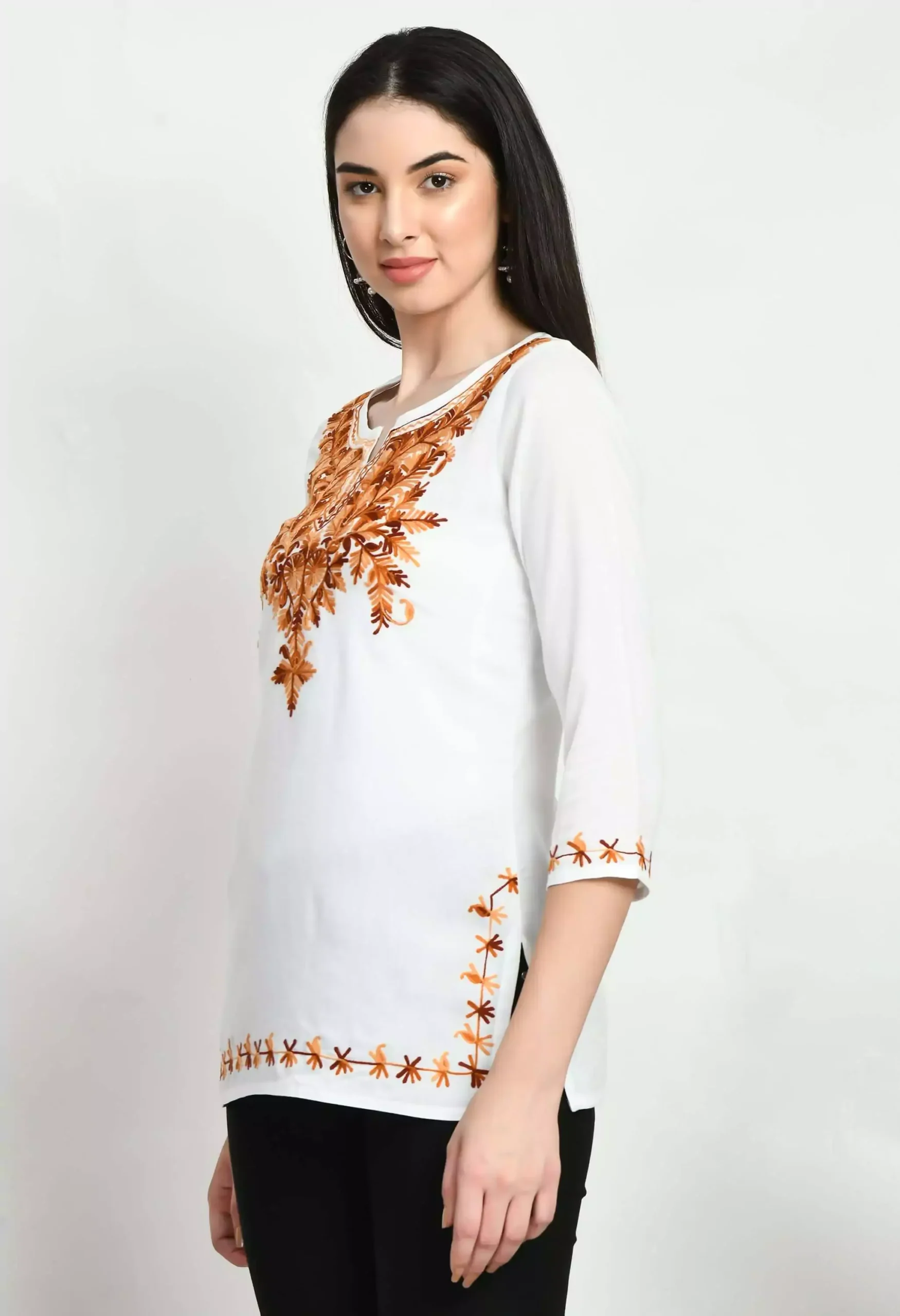 White Kashmiri Embroidered Short Kurti - Image 7