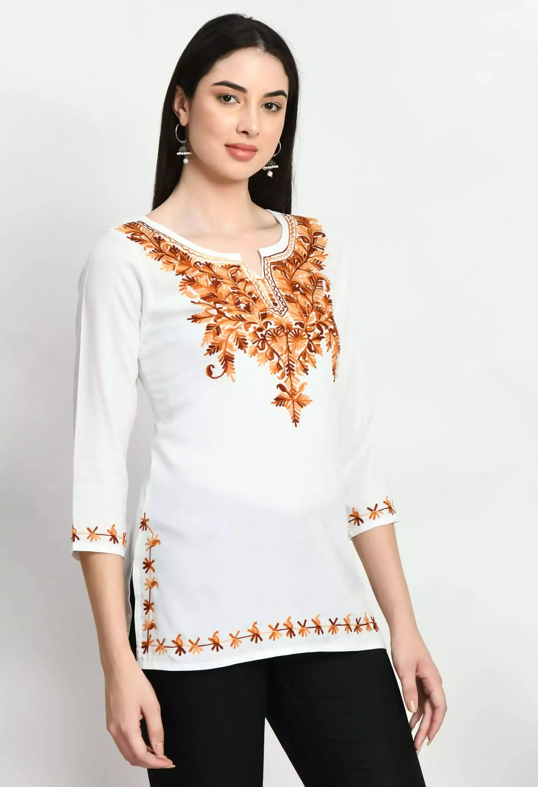 White Kashmiri Embroidered Short Kurti - Image 2