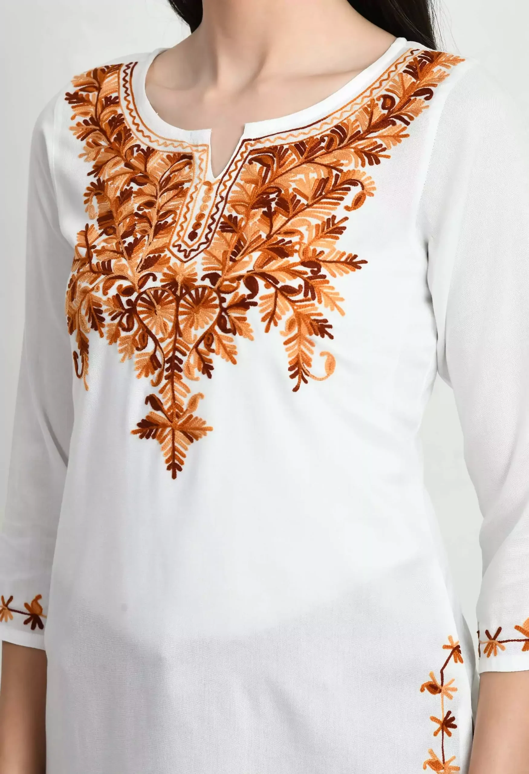White Kashmiri Embroidered Short Kurti - Image 3